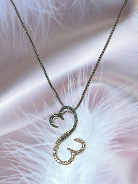 Jane Seymour’s Open Hearts Sterling Silver Blue & White Diamond Necklace. 18”
